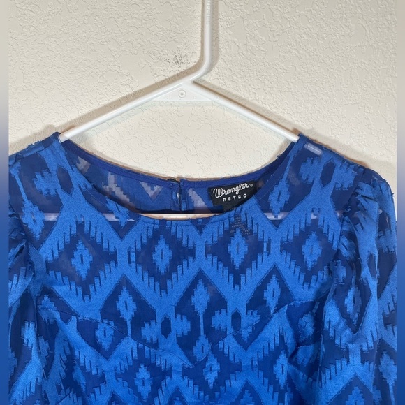 Wrangler Retro Print Western Long Sleeve Blue Dress - Picture 4 of 6